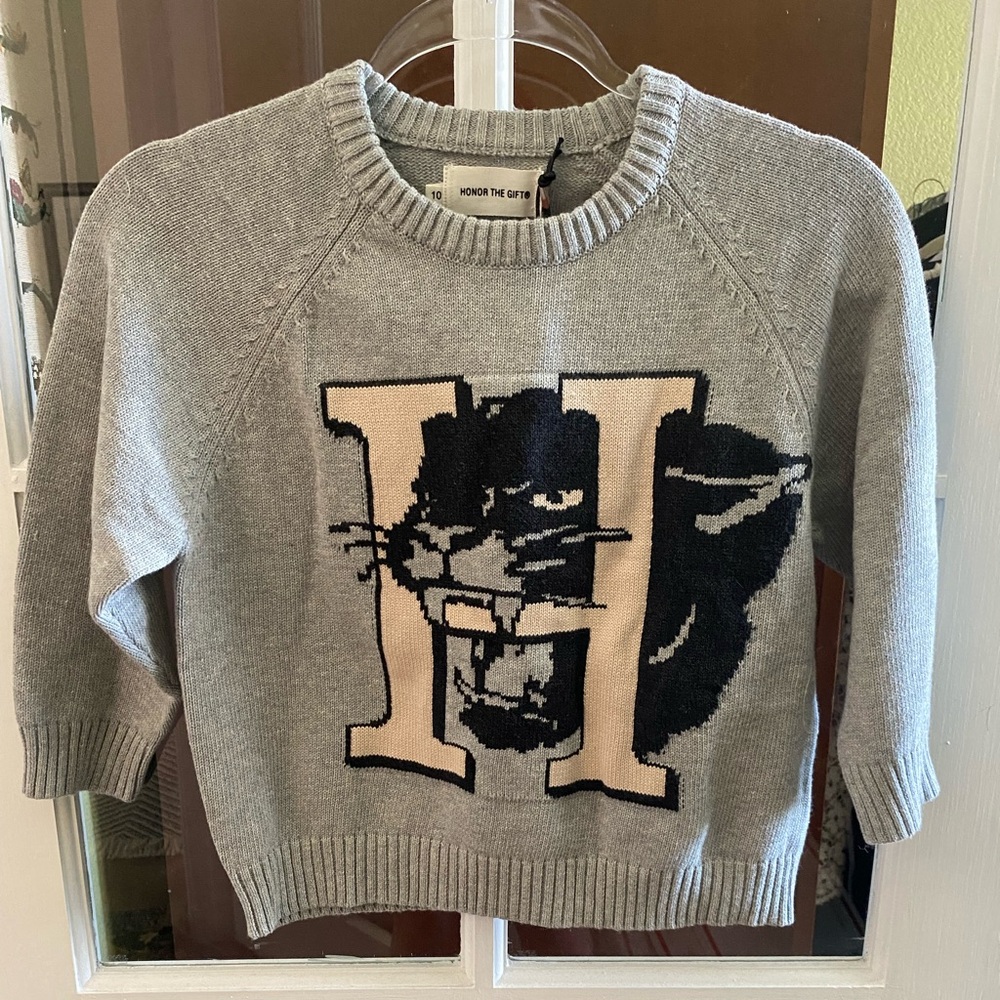NWT HONOR THE GIFT KNIT PANTHER CROPPED SWEATER